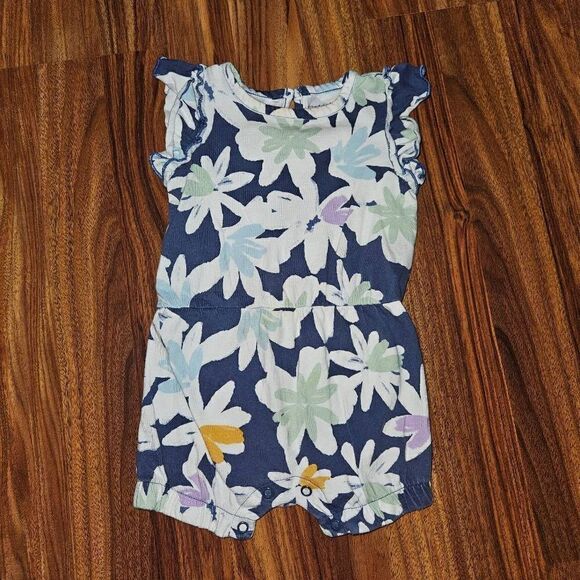 Carter's Other - 5 For $25 Carter's Blue and White Floral Romper With Flutter Sleeves Size 9M